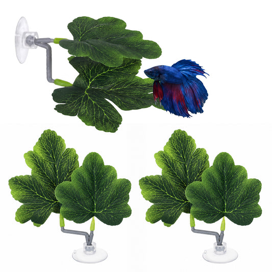 Betta Hammock, 3 Pcs Betta Fish Leaf Pad Realistic Silk Aquarium Plants Simulating The Natural Habitat for Fish Tank Accessories Betta Sleeping Resting Breeding with Plastic Suction Cup (Green)