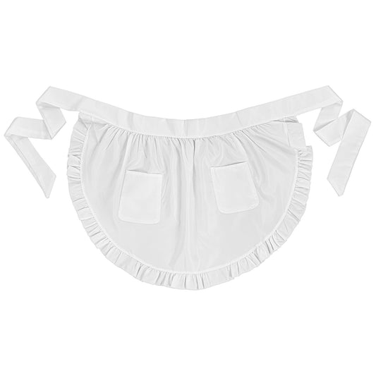 Gtziqa Waist Apron with Pockets, White Aprons for Women Vintage Short Waitress Apron Ruffle French Maid Costume for Kitchen Cosplay Party
