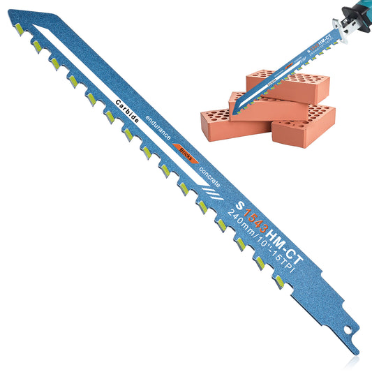 Concrete Saw Masonry Reciprocating Saw Blade Alloy Demolition Masonry Blade 10 Inch Universal Brick Cutting Recip Saws Blades for Cutting Aerated Concrete Hollow Brick and Cement