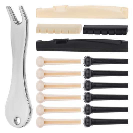 17pcs Acoustic Guitar Pins Acoustic Guitar Bridge Pegs Guitar String Pegs Acoustic Guitar Bridge Saddle Nut Remover Tool Guitar Replacement Parts Acoustic Guitar Bridge Pins Puller Peg Remover