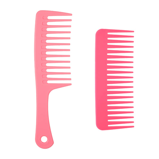 2 Pcs Wide Tooth Comb for Curly Hair, Large Tooth Detangler Comb, Pink Shower Combs, Wide Toothes Hair Care Combs Set for Women Men Wet Dry Curly Hairs