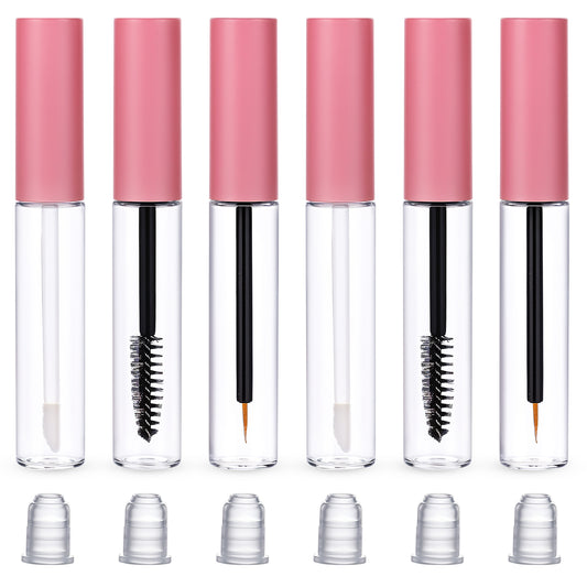 Empty Mascara Tube, 6 Pcs 10ml Clear Empty Lip Gloss Tubes With Wand, Eyeliner Tube Travel Size Portable Refillable Eyelash Cream Container Bottle with Leak Stoppers DIY Cosmetics Making Kit (Pink)