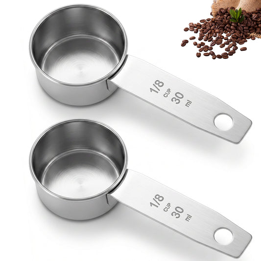 2 Pcs 1/8 Cup Stainless Steel Measuring Cup, 30 ml Coffee Scoop