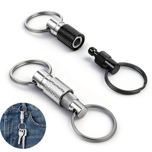 Psiriol 2 Pack Quick Release Keychain for Men, Detachable Key Ring Disconnect Keychain with 2 Split Rings, Heavy Duty Car Key Holder Metal Safety Keychains for Car Purse Bag Accessories
