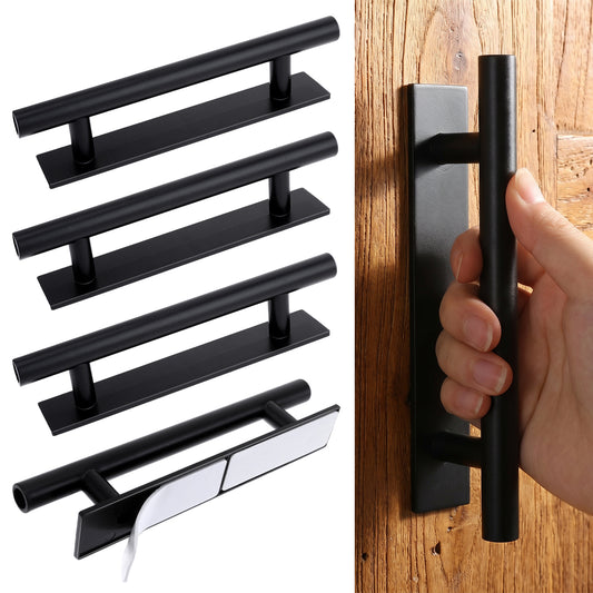 4 Pack Adhesive Cabinet Handles Pulls, Self-Stick Push Pull Helper, ABS Plastic Pulls, No Drill Instant Cabinet Drawer Furniture Handles for Cabinets Closet Glass Sliding Shower Door Handle, Black
