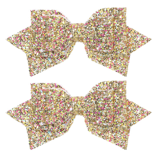 2 Pcs Sparkling Gold Hair Bow, Gold Bows for Girls Hair 5 Inch Glitter Bow Hairpin Big Bows for Girls, Sparkling Sequin Gold Hair Bows with Alligator Clips for Women and Girls Gold Hair Accessories
