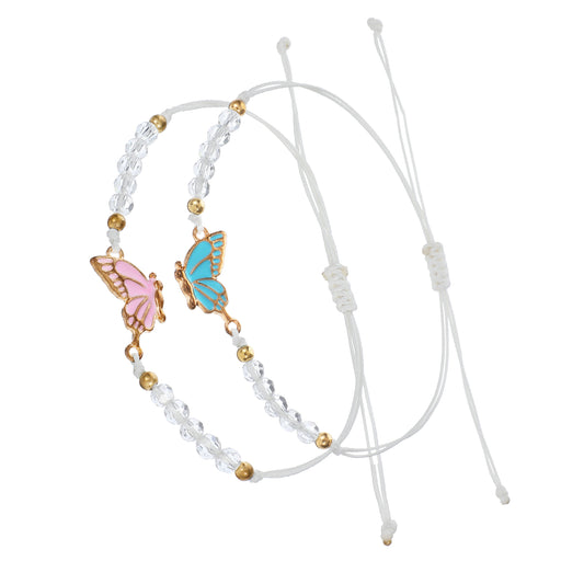 Friendship Bracelets, 2 PCS Butterfly Matching Bracelets Adjustable Braided Rope Butterfly Bracelet Handmade Best Friend Bracelet Strand Butterfly Bracelets for Women Couples BFF Bracelets Gifts