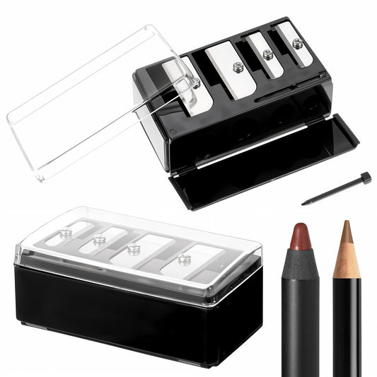 2 Pcs Eye Pencil Sharpener, 4 Hole Eyebrow Pencil Sharpener for Women, Cosmetic Long Point Manual Pencils Sharpeners with Plastic Lid, Lip Liner Pencils Eyeliner Eyebrow Sharpeners Makeup Eyeliner