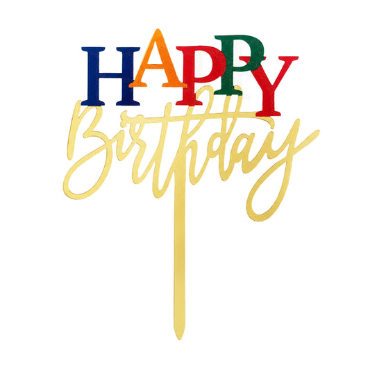 Acrylic Birthday Cake Topper Cake Decorations (Gold & Rainbow)