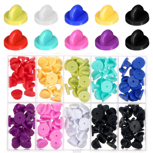 Rubber Pin Backs Locking, 150 Pcs Locking Pin Backs Multicolor Pin Backings Locking with Storage Case Lapel Pin Backs Enamel Pin Backs Pin Backers for Brooch Tie Uniform Badge Hat Insignia
