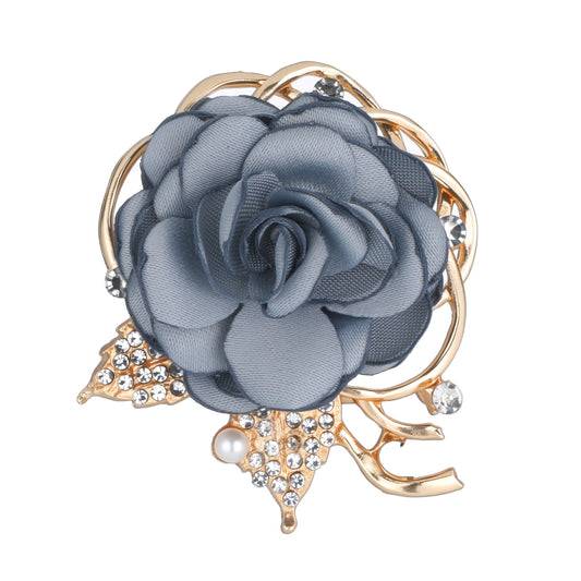 Elegant Rose Flower Brooch Pin for Women, Handmade Crystal Pearl Fabric Flower Lapel Pin Vintage Pearls Brooch Satin Camellia Safety Collar Pins Dress Suit Accessories Wedding Bridal