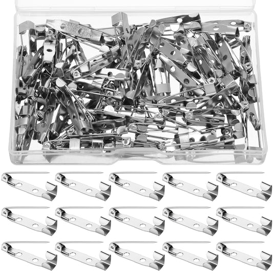 Brooch Pins Backs, 100 Pieces Safety Catch Locking Pin Backs Silver Name Tag Pin Back Boutonniere Clasp Lapel Pins for DIY Crafts, Clothes, Badges, Name Tags, Jewelry Making Supplies (25mm)