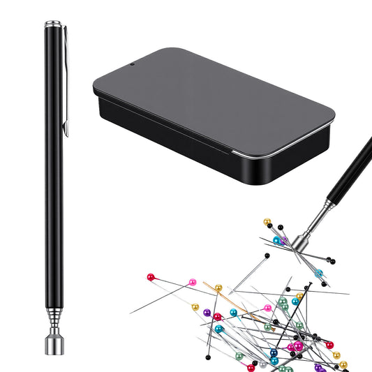 Magnetic Pickup Tool for Sewing Pins, Magnetic Needle Holder Case and Needles with Telescopic Handle, Sewing-Needle Organizer Box, Sewing Tools for Quilting and Craft Supplies