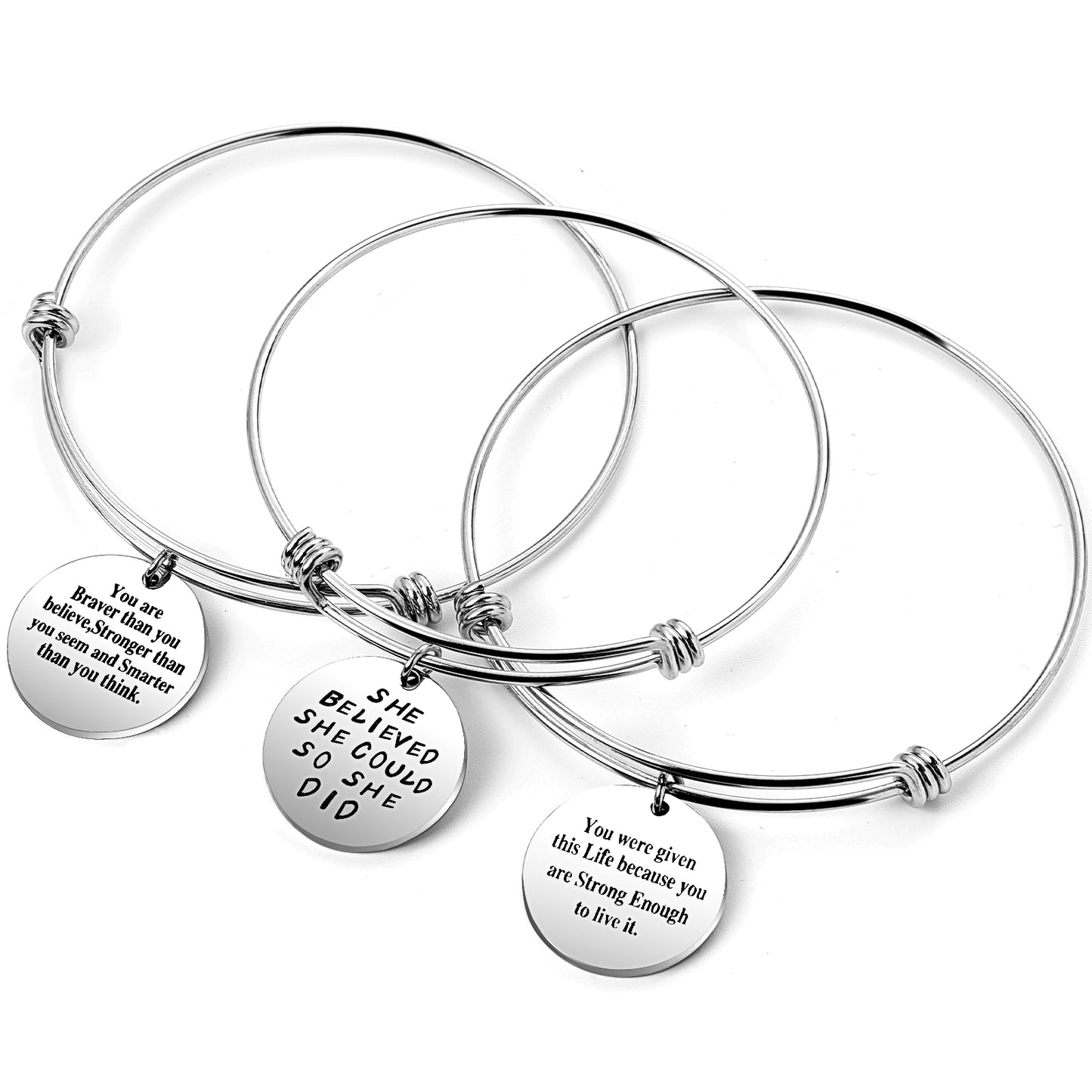 Sliverdew 3pcs stainless steel inspirational bracelet Round Charm Bracelets