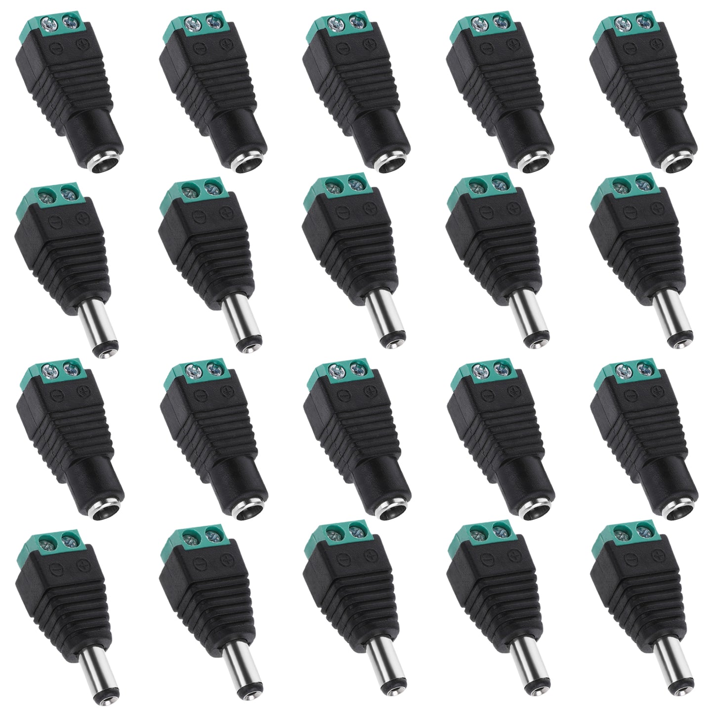 Styquenzer 12V Male and Female Barrel Connectors, 10 Pairs DC Power Jack Plug Adapter 2.1 X 5.5mm Male Female Wire Power Connectors for CCTV Video Balun Security Camera System LED Strips