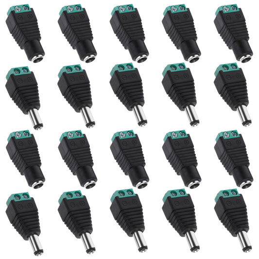 Styquenzer 12V Male and Female Barrel Connectors, 10 Pairs DC Power Jack Plug Adapter 2.1 X 5.5mm Male Female Wire Power Connectors for CCTV Video Balun Security Camera System LED Strips