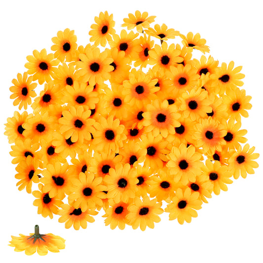 Psiriol 100PCS Yellow Artificial Flower Heads, Sunflowers Artificial Flower Heads, Mini Fake Sunflower Decorative, Fabric Flowers Craft, Floral Embellishments for Wedding, Home Decor