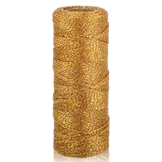 Metallic Gold Twine, 110 Yards/328 Feet 1mm Diameter Glitter Twine Gold Bakers Twines Christmas Golds String Golden Thread for DIY Crafting, Christmas Decor, Presents, Gift Tags