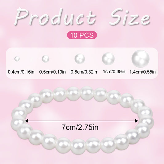 Xthrotsenk 10 Pack White Pearl Bracelets for Women Stretch Fake Pearls Bead Bracelets Wedding Faux Pearl Bracelet Stack Bridal Elastic Stackable Pearl Bracelet Set for Bridesmaid Party Gifts