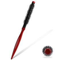 Small Round Brush for Blow Out - Dia 1 Inch Mini Quiff Roller Brush with Wooden Handle and Stiff Nylon Bristles for Styling Wet, Dry, Short, Fine Hair, Bangs, Blowout Volume