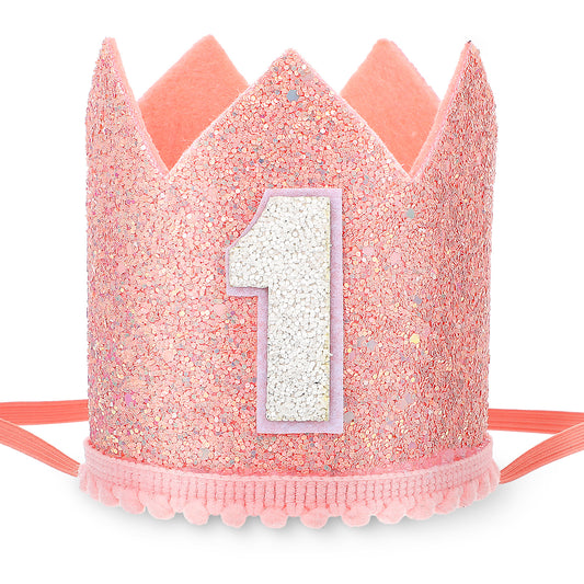 Psyqtsuary First Birthday Hat, First Birthday Decorations for Girl Glitter Birthday Crown Pink Photo Props 1st Birthday Hat Birthday Girl Crown Little Girls Hair Accessories for One Year Old Princess