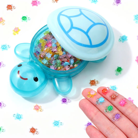 Alrhso 200Pcs Mini Resin Turtles with 1Pcs Large Turtle, Luminous Plastic Turtles Glow in the Dark for Miniature Landscapes, Aquarium Decorations, Gardens (Blue)