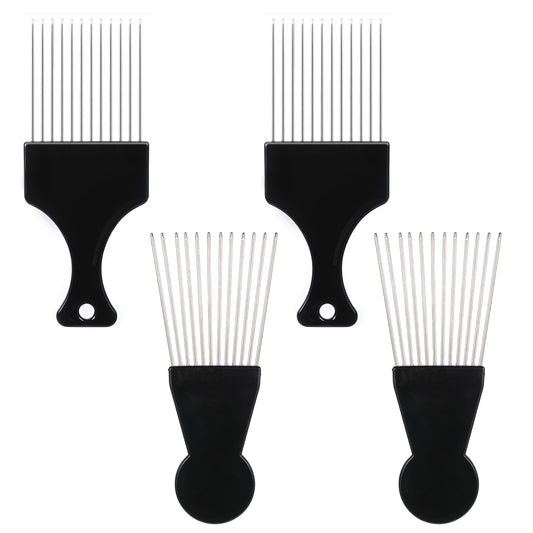 Metal Picks for Hairs, 4 PCS Metal Hair Picks for Men Afro Pick Combs for Women, Afro Comb Beard Hairdressing Detangle Wig Braid Hairs Styling and Lifting Tool for Curly Hair Pick Metals