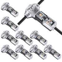 T Tap Wire Connectors 12V, 10 Pcs T Tap Wire Splice Connectors for 18-22 AWG Wires Solderless 3 Way 1 Pin Low Voltage Splice Connector for LED Strips, Audio, Video Installation, No Stripping Required