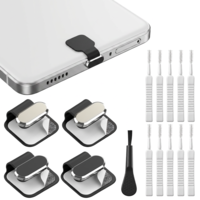 Bruislard 4 Pack USB Type C Anti-Dust Plugs Cover, Anti-Lost Aluminum Alloy Charging Port Covers Protectors with 11 Pcs Cleaning Brush for Phone Tablets
