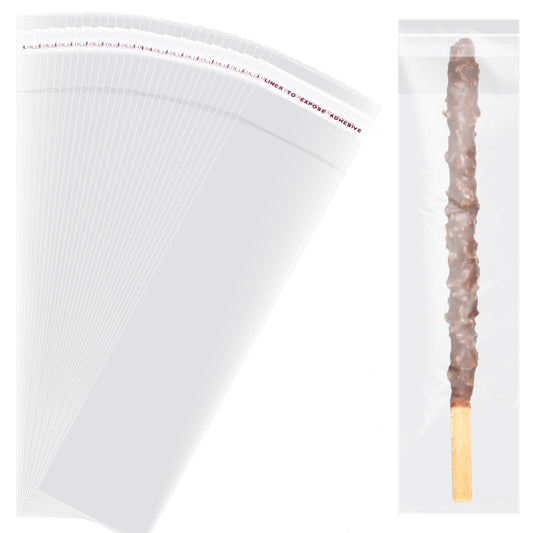 200 Pcs Pretzel Rod Bags 2x10 Inch Self-Sealing Pretzels Individual Bag Thickened Clear Pretzel Rod Bags Resealable Bag for Chocolate Cookies Popsicles Gifts
