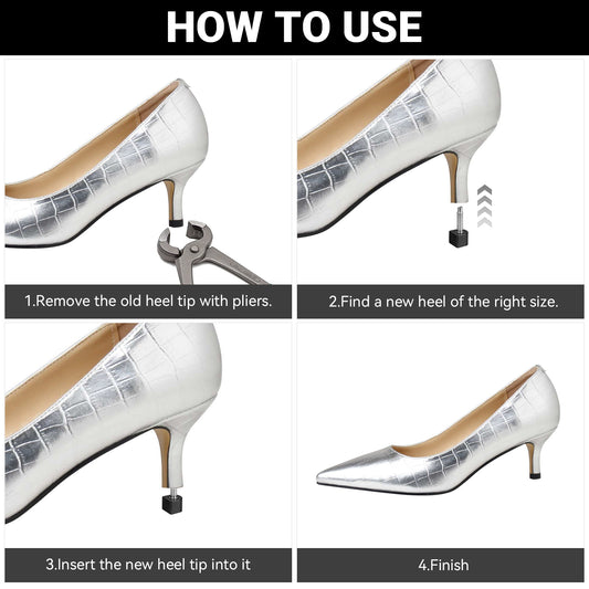 InnoHHustle 20 Pairs High Heel Tips Replacement kit U Shaped Heel Cap Cover Black Taps Caps Replacement Repair Shoe Replacement High Heel Caps Protectors Shoes Heel Repair Tips Pin Kit（5 Size 8-12mm）