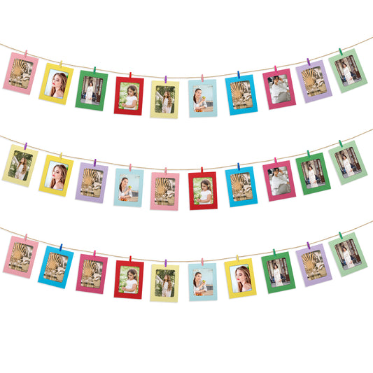 30 PCS Paper Picture Frames,Color Hanging Photo Display 4 X 6 Inch Hanging Picture Frames with Wooden Clips and String Photo Display Board DIY Photo Hanging Display for Home,Office,Wedding,Party Decor