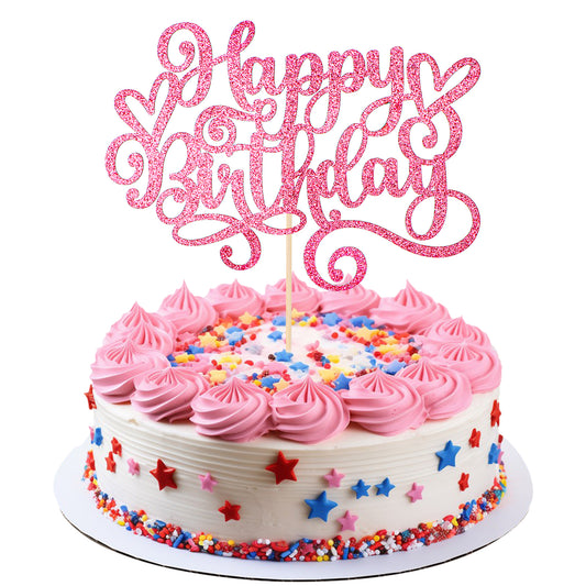 Happy Birthday Cake Topper Pink Glitter Happy Birthday Cake Pick Birthday Party Cake Decorations Anniversary/Birthday Party Decoration Supplies(1 Pc)