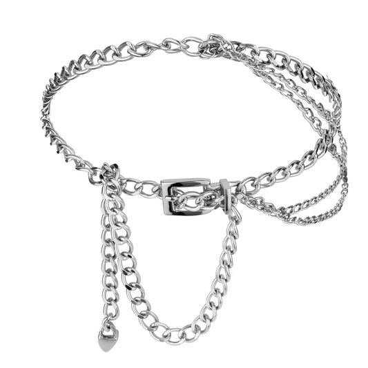 Chain Belt for Women, Multilayer Waist Chain Belt Metal Punk Belt Adjustable Cool Belts Decorative Dress Belt Chains 80s Belt Body Jewelry for Women Girls Clothes Dress Pants Accessories, Silver