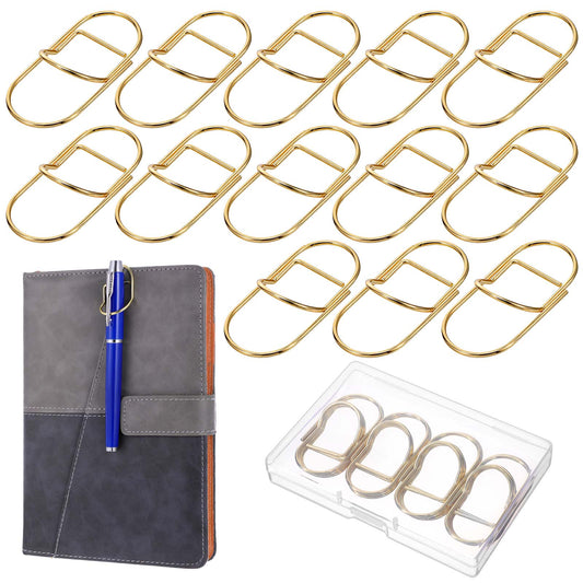 Pen Clip for Notebook, Stainless Steel Pen Clip Holders Gold Metal Pens Holder Clips Paperclip Pens Holder Bookmark for Notebook Books Journal
