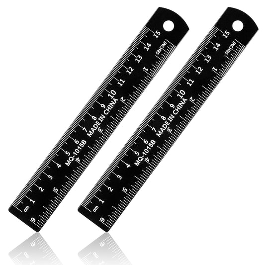 Metal Ruler, 2PCS Ruler 6 Inch Stainless Steel Rulers with Inch to Mm Conversion Table Black Straight Edge Rulers 15 Centimeters Architectural ScaleRuler for Students, Machinist and Drafting