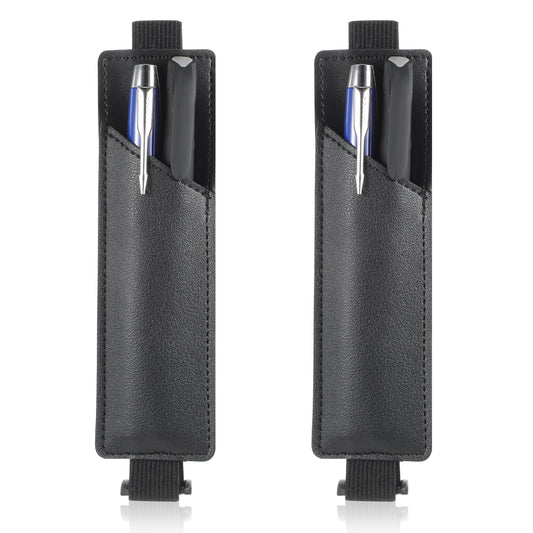 EupHHonycs 2 Packs Adjustable Elastic Band Pen Holder, Portable Pen Holder, PU Leather Pencil Holder, Pen Sleeve Case Pouch Fits 8-11" Notebooks, Adjustable Elastic Band, Detachable, Black