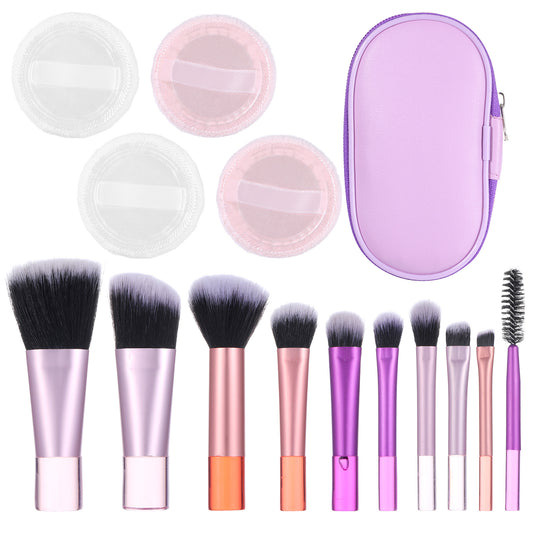 15-Piece Mini Travel Makeup Brush Set with Portable Pouch & Cosmetic Sponges for Face Eyes Lips, Soft Synthetic Hair Brushes Travel Essentials for Women