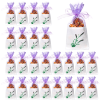 25 Pack Lavender Sachet Bags Empty, Purple Organza Gauze Pouches With Ribbons for Buds Drawstring Bags