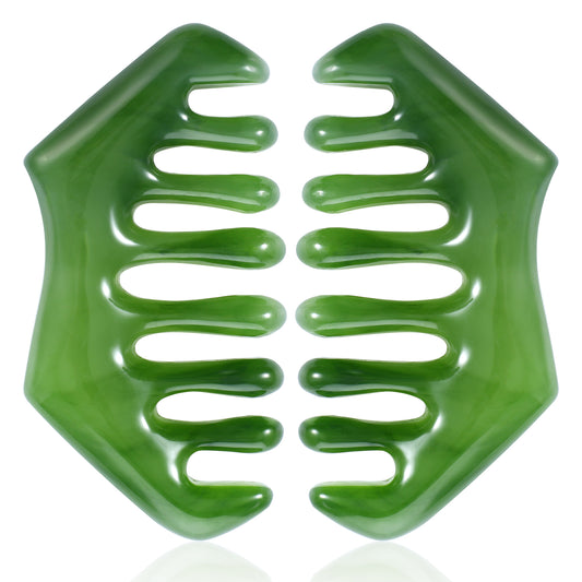 2 Pack Jade Combs Massage Comb Gua Sha Scraping Scalp Comb Head Massage Scalp Facial Care Massage Multifunctional Tool for Head Caring Relaxation Acupoint Treatment