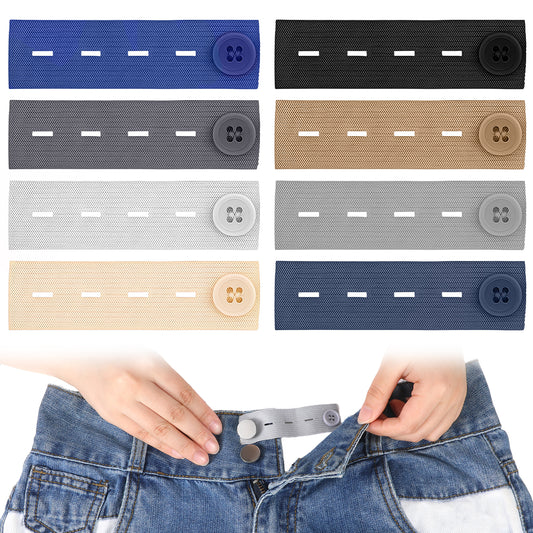 8 Pcs Elastic Button Extenders for Jeans Adjustable Waistband Extender 4 Button Holes Maternity Waistband Extender for Women/Men/Pregnant Women