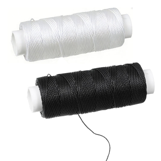 2 Rolls Leather Waxed Thread 0.5mm White Black Wax Thread for Sewing Leather Stitching Threads Leathers Sewing Threads Waxed String Polyester Cord Saddle Stitching Cord, 60 Meter Total, 30M/Roll