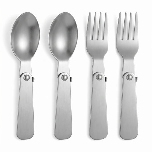 4PCS Travel Fork and Spoon Set, Folding Fork and Spoons Set Stainless Steel Spoons Forks for 10oz Food Jars Replacement Foldable Spoon and Forks Sets for Travel Camping Picnic Outdoor Activities