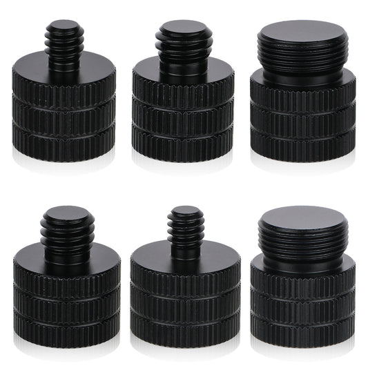6pcs Mic Stand Adapter Black Aluminium 3/8 Female to 5/8 Male, 1/4 Female to 5/8 Male Screw Adapter Mic Adapter Set for All Types Of Microphone Stand Mount to Camera Tripod Adapter