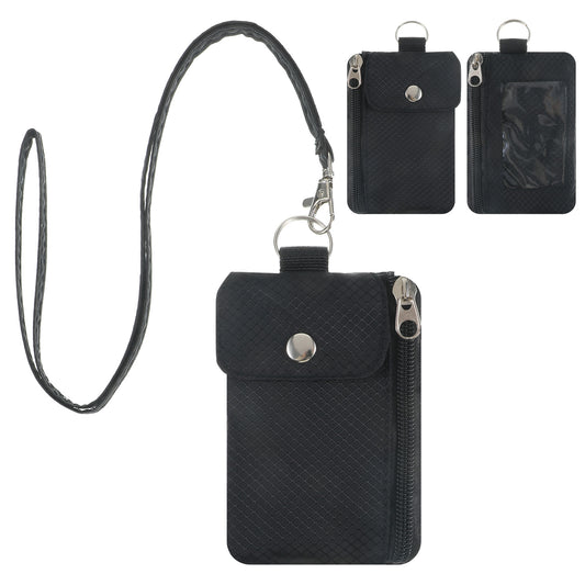 Qulkws RFID Blocking Small Wallet, Minimalist Zipper Wallet, Travel Neck Wallets with Keychain, ID Window for Cards, Cash, Coin, Women, Men (Black)