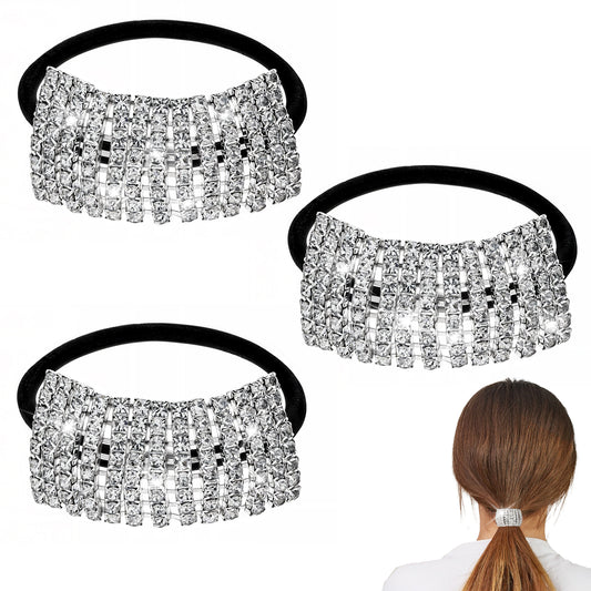 3 Pack Rhinestone Hair Ties Sparkling Ponytail Holder Elastic Crystal Hair Scrunchies Luxury Hair Ties Hold Hair for Women and Girl