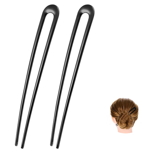 2pcs Metal French Hair Pins, Metal U Shaped Hair Pins Hair Sticks, Plus-Size Vintage Metal U-shaped Hairpin, Metal French Twist Hair Pin Fork, Retro 2 Prong Updo Chignon Pins for Women Girls, Black