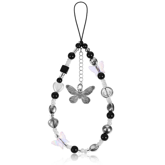 salbsever Phone Bracelet Phone Beaded Wrist Strap Butterfly Phone Strap Charm Y2k Beaded Strap Phone Lanyard Wrist Cute Aesthetic Phone Chain