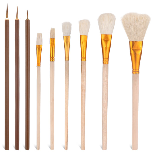 9 Pack Pottery Glaze Brushes, Ceramic Brush Sets, Underglaze Brushes for Pottery, Watercolor Paintbrush Sets for Acrylic Painting, Blending Mop Brushes for Oil Pottery Painting