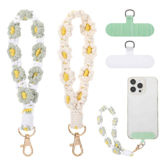 InnoHHustle 2 Pcs Boho Macrame Phone Wrist Strap, Wrist Strap for Phone Case Wristlet Keychain for Women Phone Bracelet Strap Lanyards for ID Badges Cute Keychains Wristlet Keychain